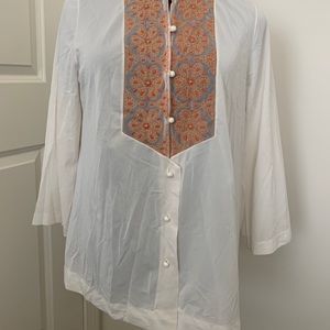 White Blouse with Pink & Gold Design